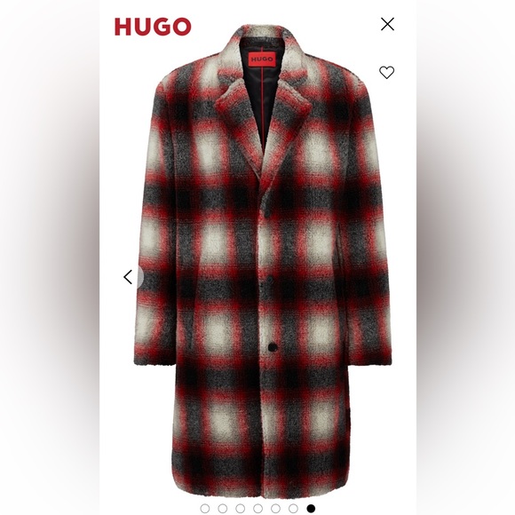 Hugo Boss Red Plaid Checked Teddy Duster - Picture 4 of 6